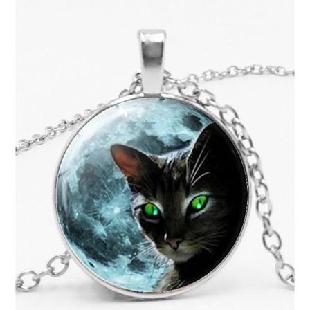 Necklace - Cat - Moon - Cabochon