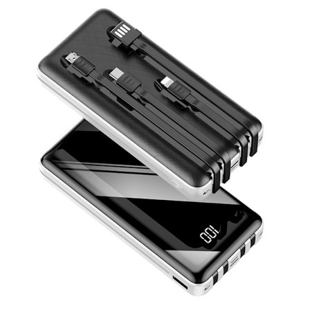 Levereras med fyrtråds portabel powerbank 30000 mAh stor kapacitet mobil powerbank, King Kong Svart