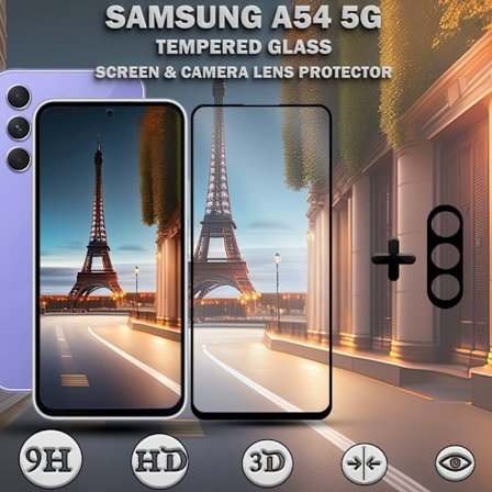 1-Pack SAMSUNG A54 Skærmbeskyttelse & 1-Pack linsebeskyttelse - Hærdet Glas 9H - Super kvalitet 3D
