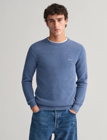 GANT Cotton Pique C-Neck - Blue - S