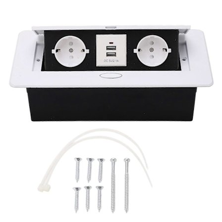 Innfelt panelkontakt med doble USB-porter Strømuttak Metall Skrivebordskontakt EU-plugg 250V
