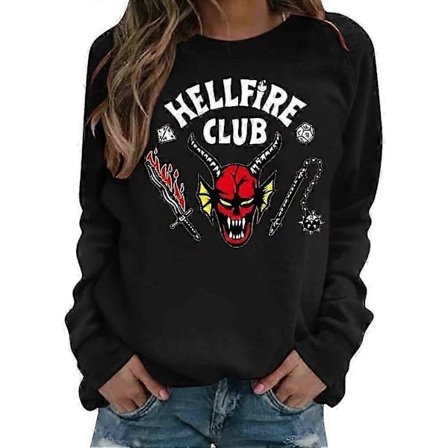 Unisex Hellfire Club Stranger Things T-skjorte Dame/Herre Langermet Topp Svart