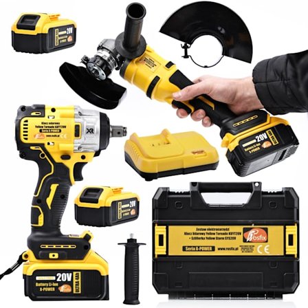 Iskuväännin KUYT20V + Kulmahiomakone SYS20V – X-POWER Sarja | 2X 4Ah Akut | Pikalaturi | Työkalusarja