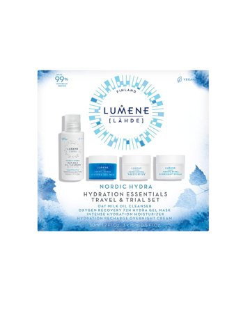 Lumene Nordic Hydra [Lähde] Set cont: Oat Milk Oil Cleanser 50 ml + Oxygen Recovery 72h + Hydra Gel Mask 15 ml + Hydration Recharge Overnight Cream 15