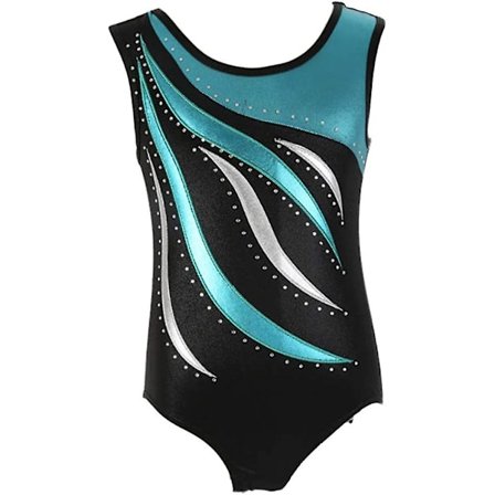 Stribet gymnastik-balletdragt i ét stykke til piger med skinnende diamantbroderi