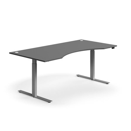 Skrivbord FLEXUS, höj- och sänkbart, maguttag, 2000x1000 mm, silver/grå