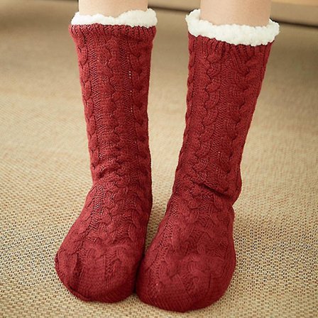 womens Winter Fleece Floor Socks Cable Thick Anti Slip Thermal Warm