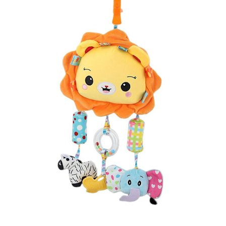 Hängande baby-djurleksak, mjuk baby-djurleksak, leksaker för 3 månader och 12 månader baby-nyfödd, sensorisk leksak med pipljud (lejon)