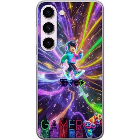 Kompatibelt Mobilskal till Samsung Samsung Galaxy S23 AC DC-logotyp delad i röd eld och blå rök, dramatisk rockestetik med kraftfull kontrast mot s