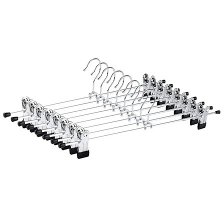 Pakke med 10 40 cm kromjern kleshengere, sølv metall buksehengere for bukser, shorts, skjørt, sokker, undertøy, med sklisikre klips