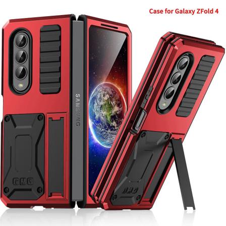 Etui kompatibelt med Samsung Galaxy Z Fold 4, hård PC Military Armor Heavy Duty Stødtæt cover med holder Rød