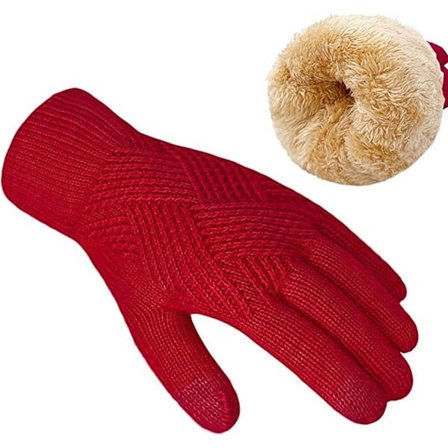Vinter Touchscreen Handsker til Kvinder - Varm Strikket Uld Fleece til Koldt Vejr - Rød