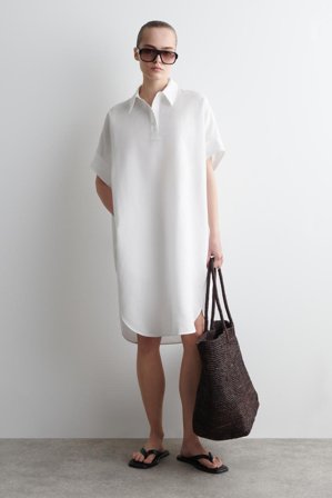 COS Women's Rounded Linen Cotton Shirt Dress in White