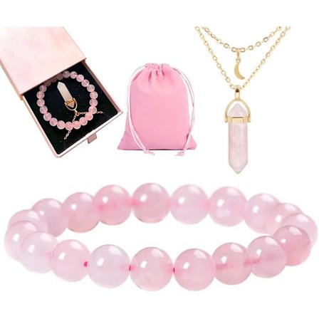 2 st rosa kristallset läkande kristall yoga ros shi ying armband-ros shi ying halsband