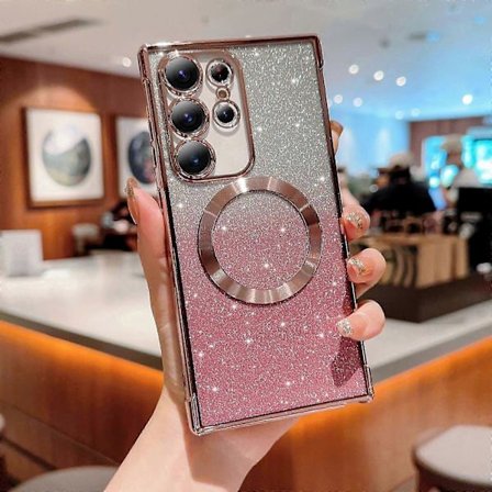 til Samsung Galaxy S24 5g Magnetisk Gradient Glitter Telefoncover Kompatibelt med Magsafe Luksus Belægning Sødt Bling Gennemsigtigt Cover