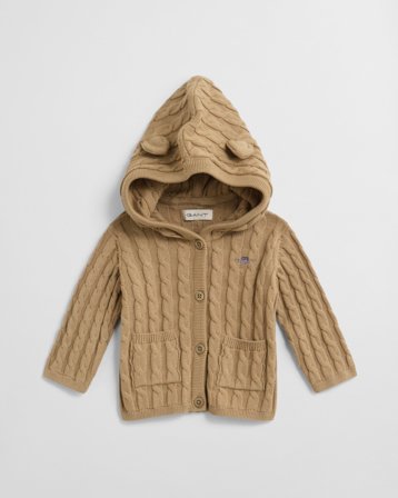 GANT Kinder Baumwoll Strickjacke mit Zopfmuster (86) Khaki