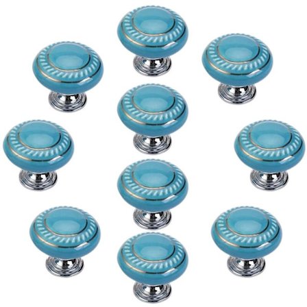 10 stk. Runde Keramiske Dørhåndtag Retro Simpel Stil Skabsknapper Vintage Trækhåndtag til Skab, Skuffe, Garderobe
