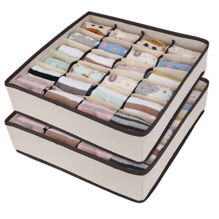 2-pakks sammenleggbar skuffesorterer i non-woven for undertøy, BH-er,
