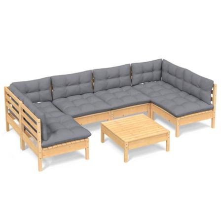 Vidaxl Loungegrupp Med Grå Dynor 7 Delar Massiv Furu Grå