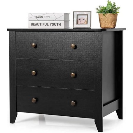 COSTWAY Kommode med 3 Skuffer, Opbevaringsmøbel med 4 Ben, til Breve, Filer og Dokumenter, 71 x 46 x 66 cm, Sort