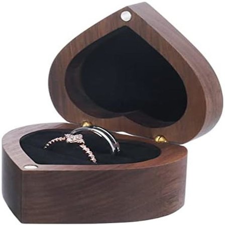Bröllopsringask Förlovningsringask Hjärta Förlovningsringhållare Ask, Trä Ringfodral Ringpresentask
