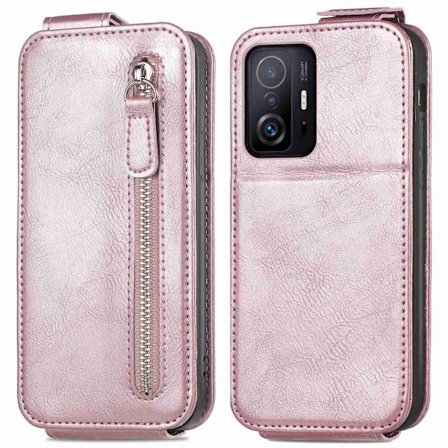Vertical Flip Phone Suojakotelo With Zipper For Xiaomi 11T / 11T Pro - Ruusukulta