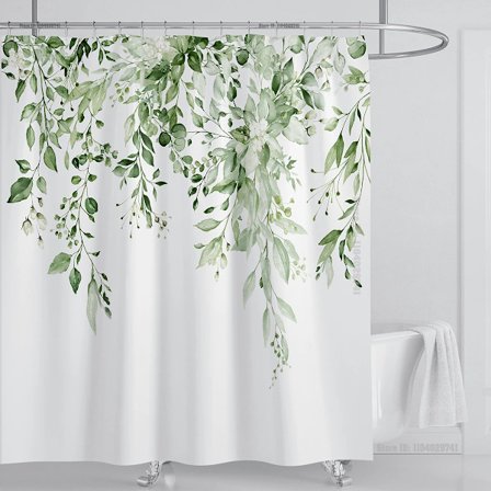 Smaragdinvihreä Eukalyptus Suihkuverho Kangas, Yhteenkietoutuvat Kasvinlehdet Kukka Suihkuverhosetti Koukuilla, L120xK180cm