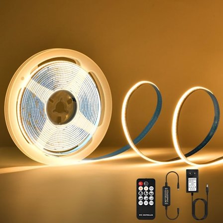 5m COB LED Tejp 3000K 24V COB LED Strip Varmvit med Fjärrkontroll/IP30 Vattentät/1600 LED-lampor/8mm Bredd Dimbar LED Strip för Säng[HK]
