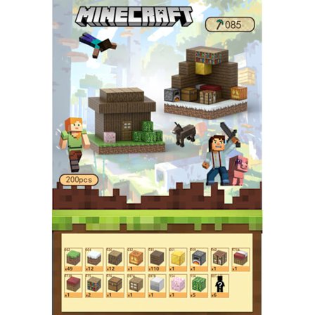 Minecraft byggeklodser, magnetiske byggeklodselegetøj - Landehus 200 byggeklodser, 6 figurer