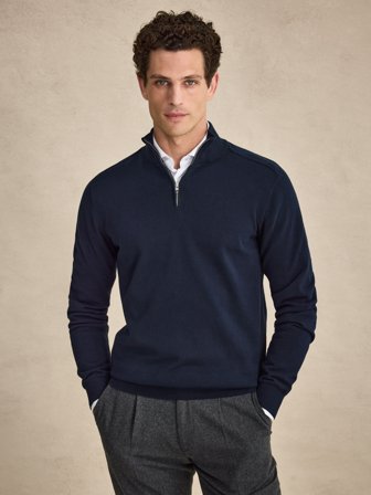 John Henric Men's Marineblå Half-Zip Genser Regular Fit Size XS