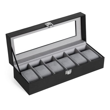 Klocklåda för 6 klockor – med glaslock och mjukt sammetfoder