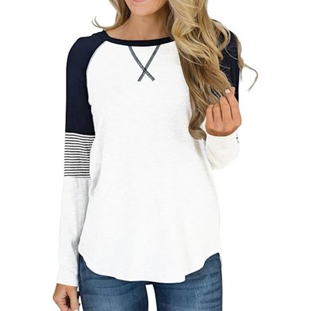 Dam Färgblock Rund Hals Tunika Toppar Casual Långärmad Skjorta Blus XL