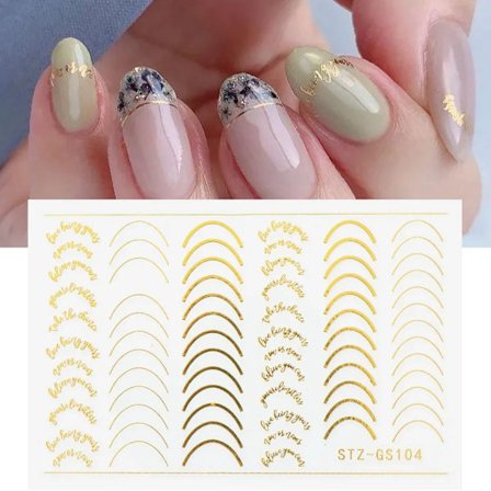3 st/set 3D Enkla Linjer Nagelstickers Roséguld Metalliska Ränder Bokstäver Dekaler Kurva Gel Naglar Konst Sliders Polish Manikyr Dekor