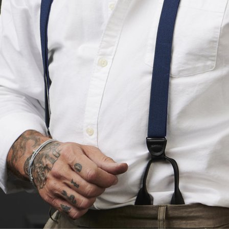 Bretelle sottili blu scuro con fermaglio per bottoni per uomini - Bretelle per bottoni