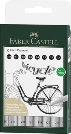 FABER-CASTELL - Ecco Pigment Fineliner, wallet of 8, black (166008)