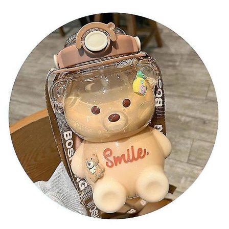 1000ml Kawaii Björnvattendunk Med Sugrör, Stor Kawaii Björnfärgad Vattendunk Med Axelrem Bärbar Björnkul Dricksflaska För Skola