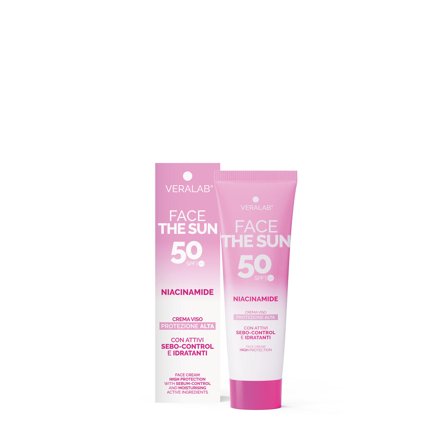 Veralab FACE THE SUN NIACINAMIDE - Crema viso SPF50 con attivi sebo-control e idratanti 50ml - Solare viso alta prot.