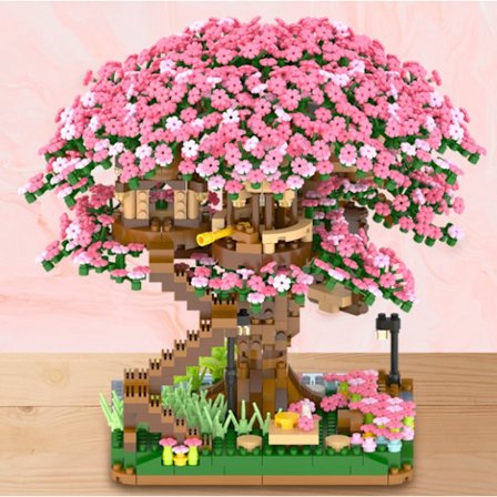 1 st Mini Körsbärsblommande Bonsai-träd Byggstenssats, Sakura Botanisk Samling Byggsats för Vuxna, Kompatibel