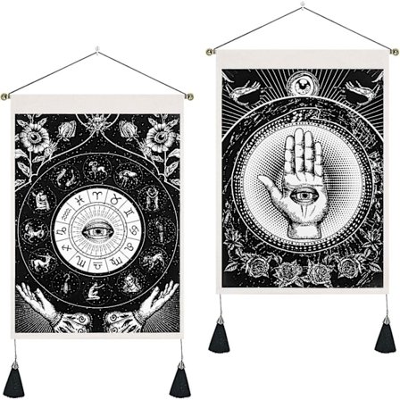 Fatima-handens Väggbonader med fransar, Svart Onda Ögat Väggbonader, Astrologi Zodiac Konstellationer Väggkonst för Sovrum Vardagsrum, 35x50