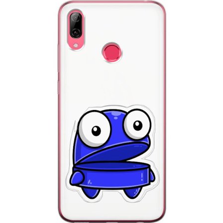 Kompatibel Mobilcover til Huawei Huawei Y7 (2019) Blå tegneseriefigur med åbent udtryk og store øjne i sjov illustration