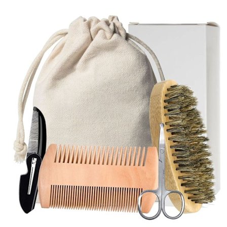 Herre skægplejesæt med saks, børste, foldbar kam, barbertilbehør til ansigtshårpleje, rejse- og hjemmebrug