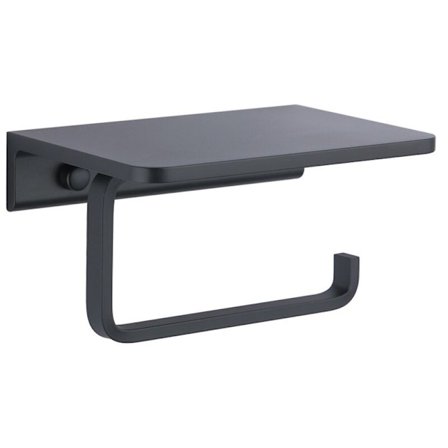 Toalettpappershållare Badrumspappershållare med hylla, Svart toalettpappershållare