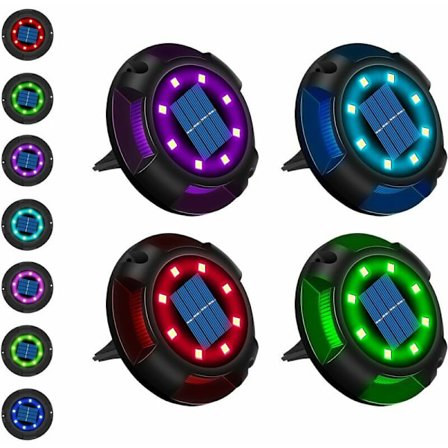 Solcellslampa för utomhus med 12 LED-lampor i 7 färger, solcellslampa för trädgård, infälld spotlight med stor solpanel, vattentät IP65, 