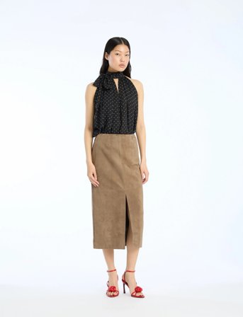 ROTATE Birger Christensen Suede Midi Pencil Skirt - Brown - 38