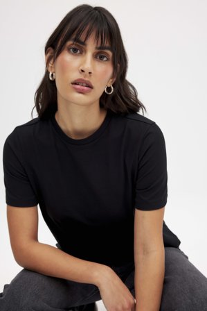 NA-KD Round Neck Cotton T-Shirt - T-shirts - Sort - XS