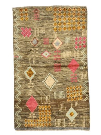 Hand Knotted Berber Colourful Rug 88X144 Wool Brown/Yellow Small