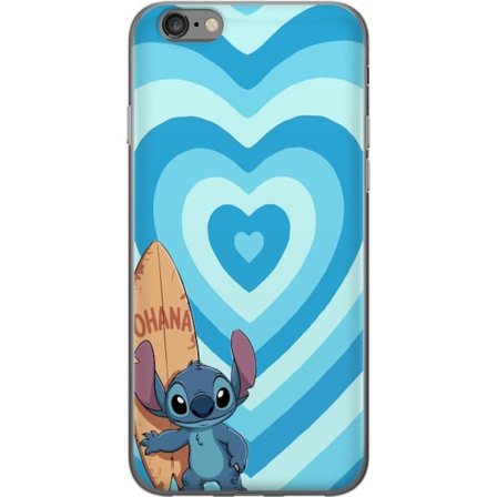 Kompatibel Mobilcover til Apple iPhone 6 Sjov tegneserieillustration af Stitch med surfbræt og blå hjerter