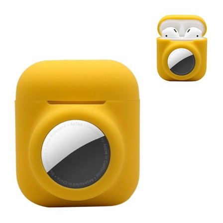2-i-1 silikonfodral för AirPods / AirTag - Gul