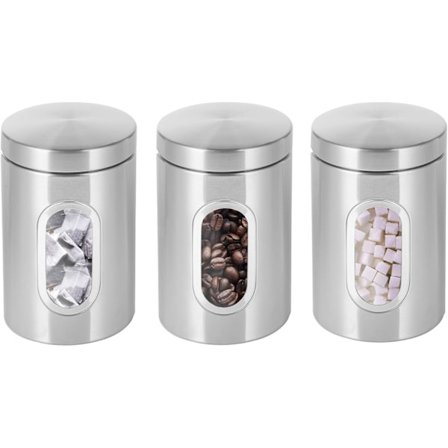 3 stk. køkkenbeholdersæt - med sikre låg og visningsvindue - velegnet til sukker, te, kaffe osv. - multifunktionelle opbevaringsglas til mad