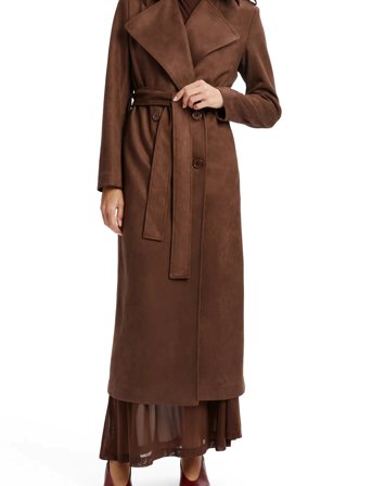 Bardot Kira Vegan Suede Trench Coat - Brown - 42